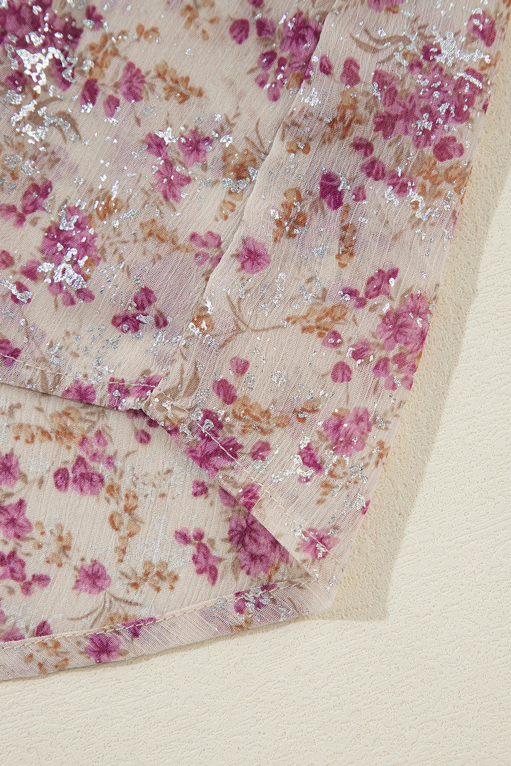 Pink Floral Bishop Sleeve Collared Blouse