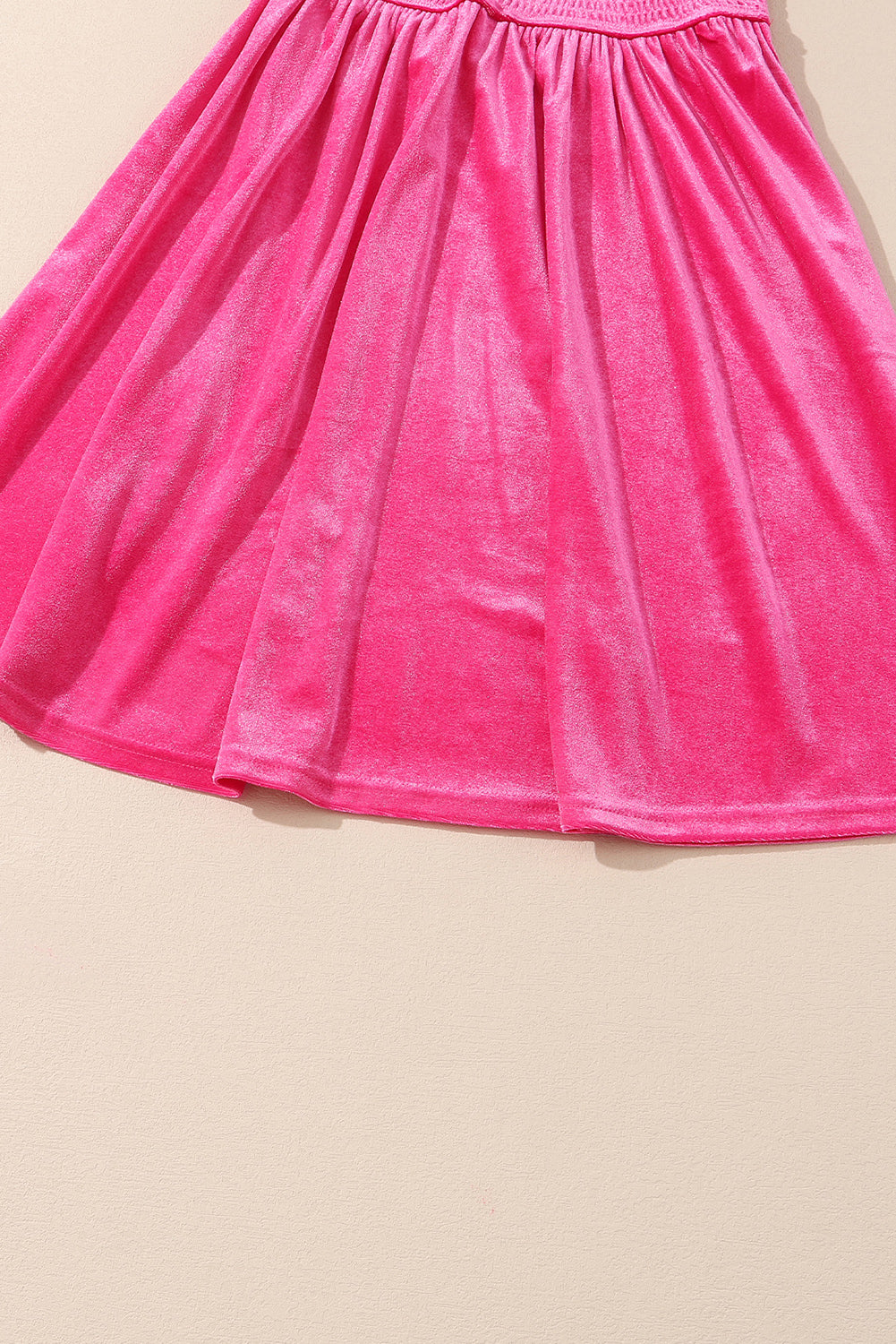 Red Smocked Lantern Sleeve Frilled Velvet Dress