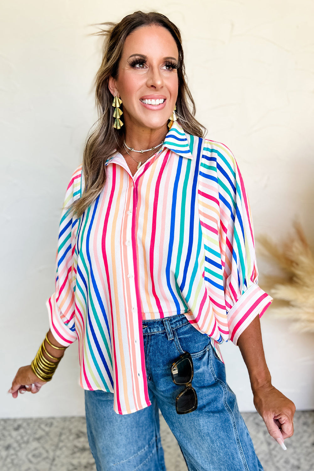Pink Stripe Button Up Casual Shirt