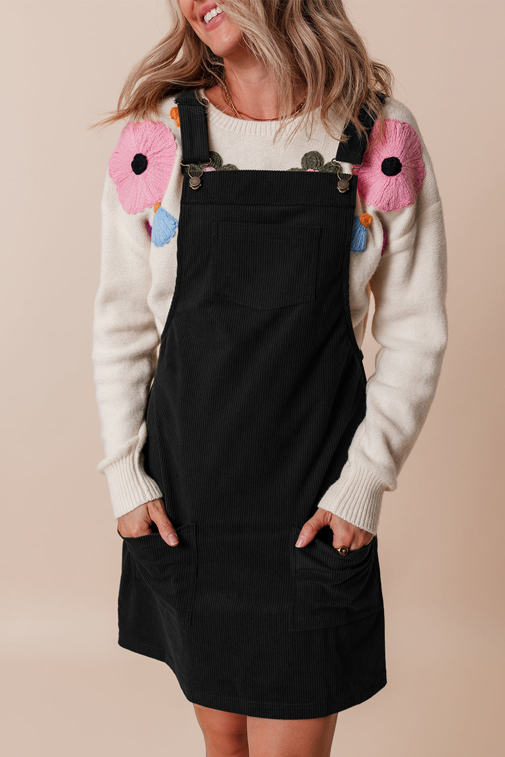 Front Pocket Sleeveless Corduroy Overall Dress