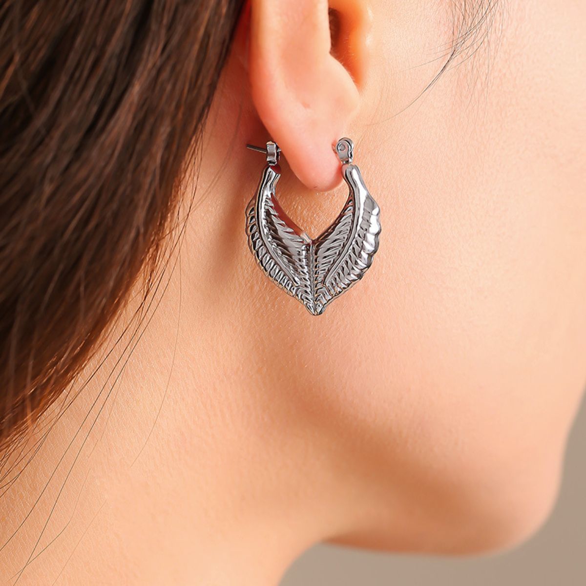 Titanium Steel Gold Leaf Shape Earrings