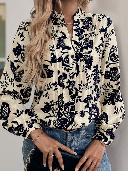 Printed cream and black floral Long Sleeve Shirt