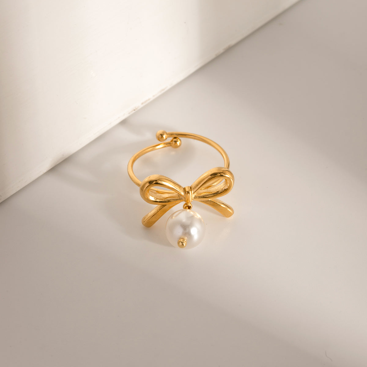 Bow Babe Gold Pearl Bow Ring