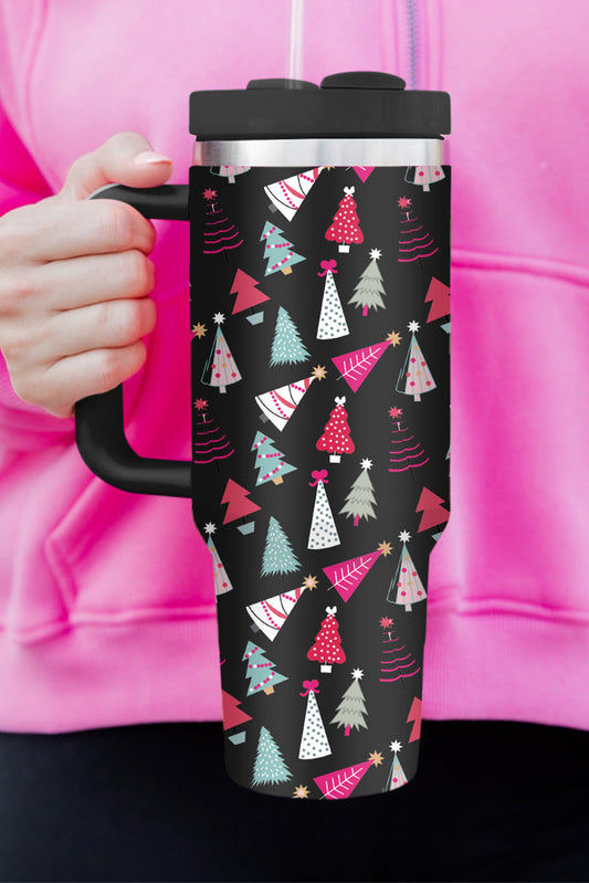 Black Cartoon Christmas Tree Printed 40oz Thermos Cup