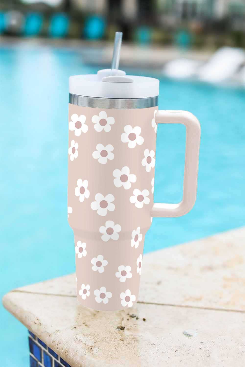 Floret Print Stainless Tumbler with Lid and Straw 40oz