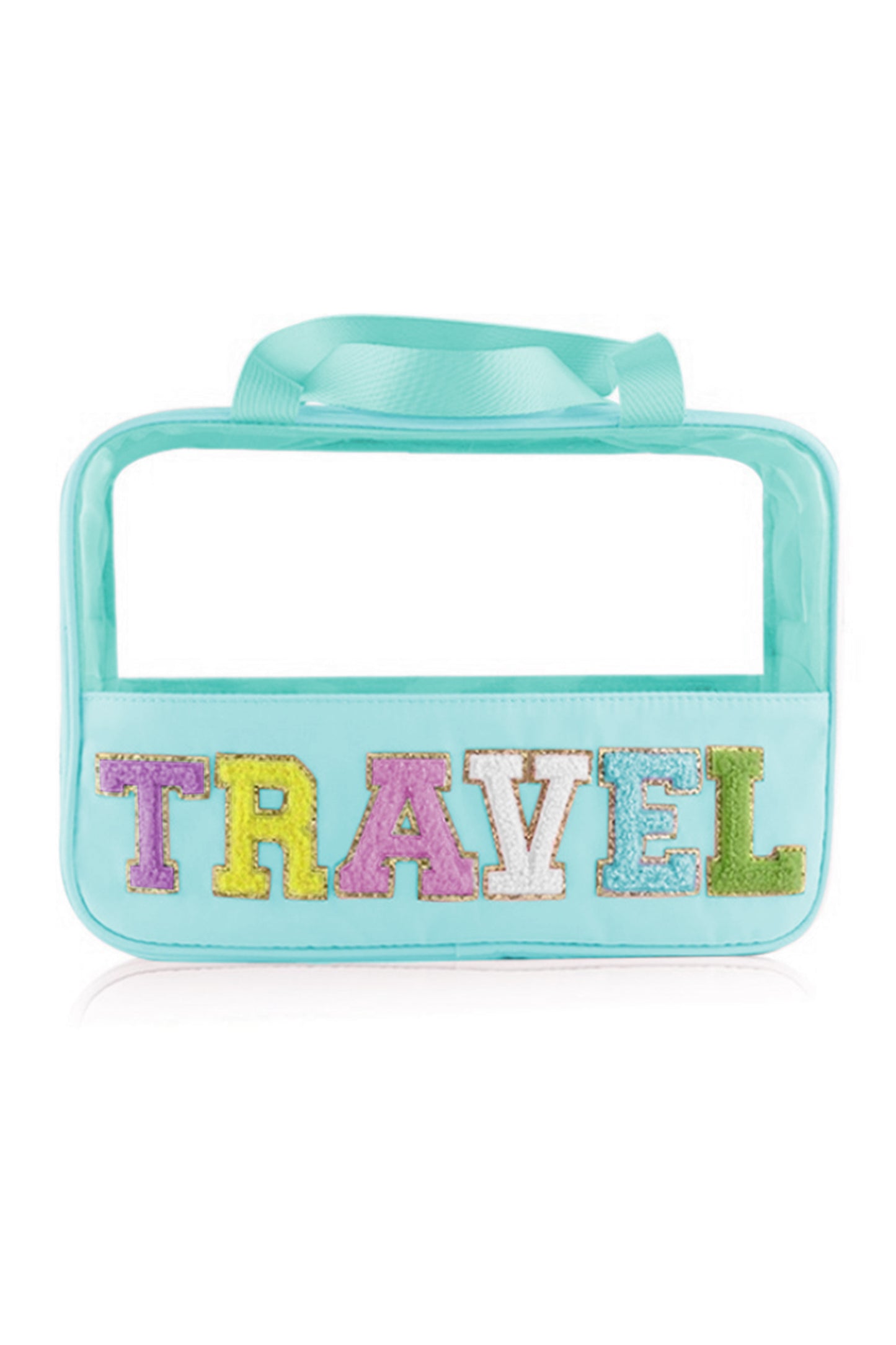 Mint Green TRAVEL Chenille Letter Clear Makeup Bag