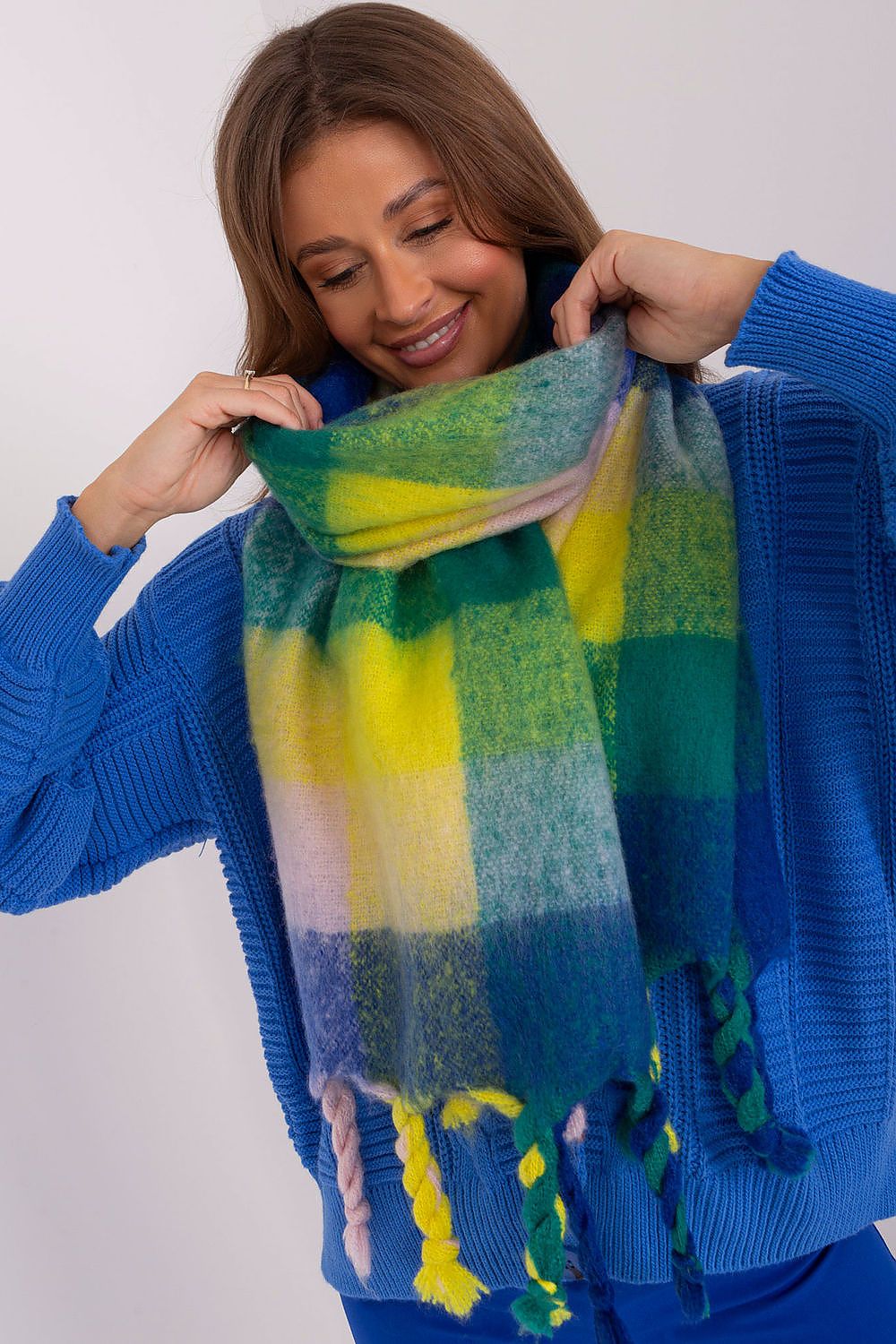 Plaid & Cozy Dreams Scarf: Green, Yellow, Blue