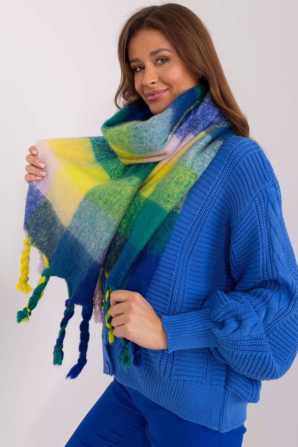 Plaid & Cozy Dreams Scarf: Green, Yellow, Blue