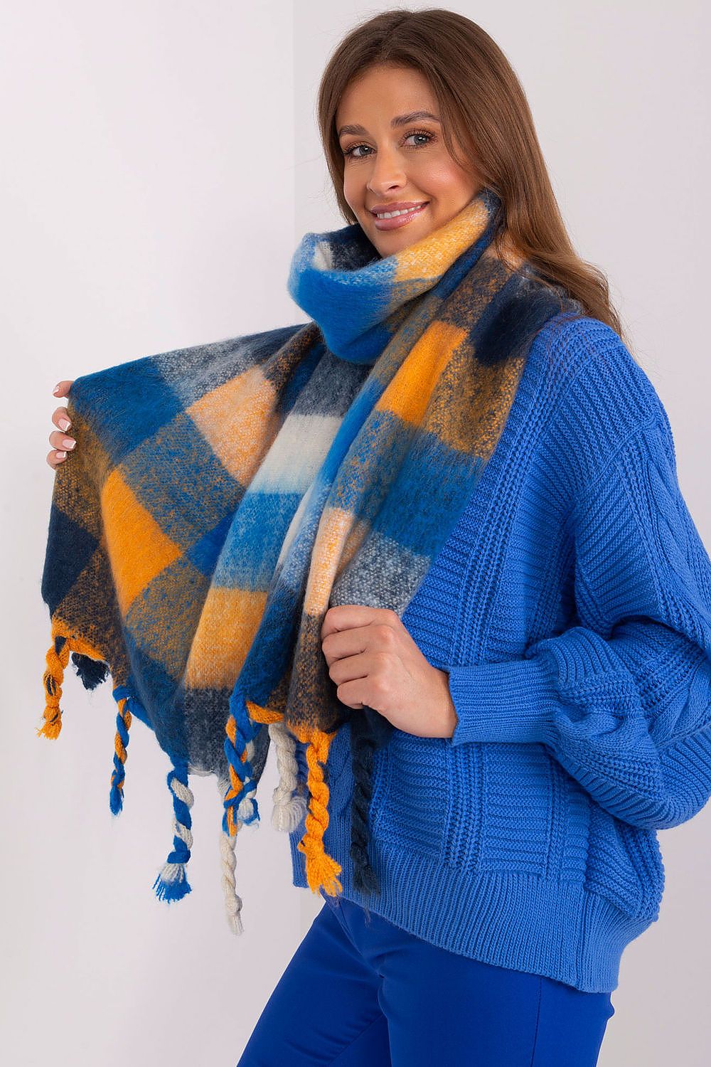 Plaid & Cozy Dreams Scarf: Blue/Orange