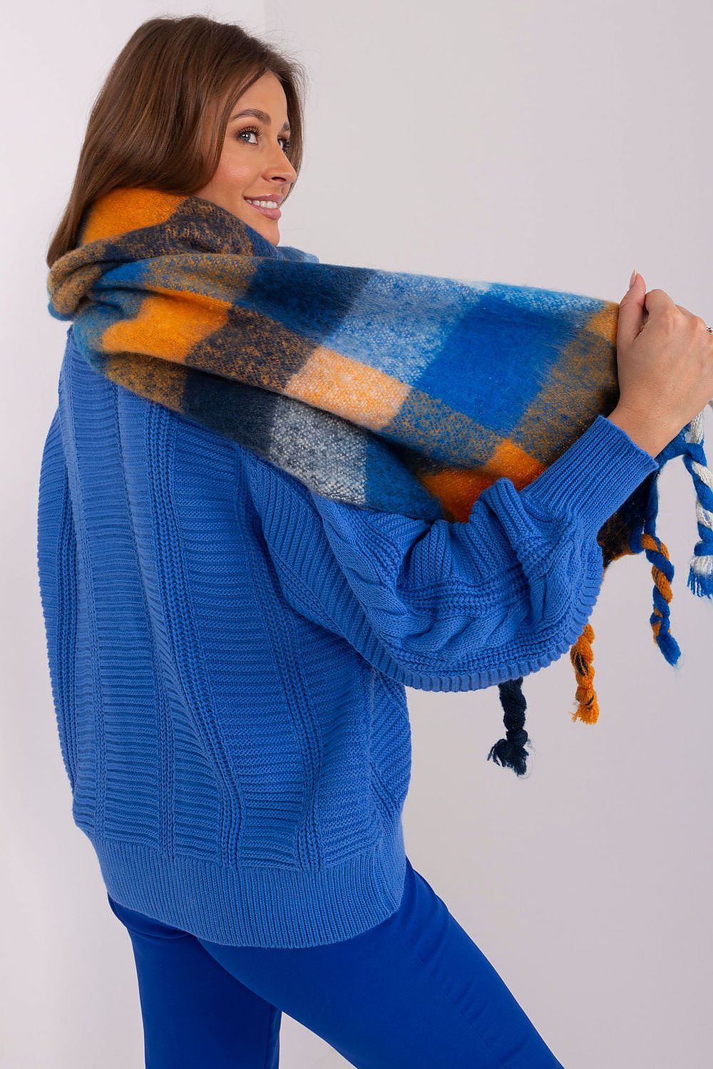 Plaid & Cozy Dreams Scarf: Blue/Orange