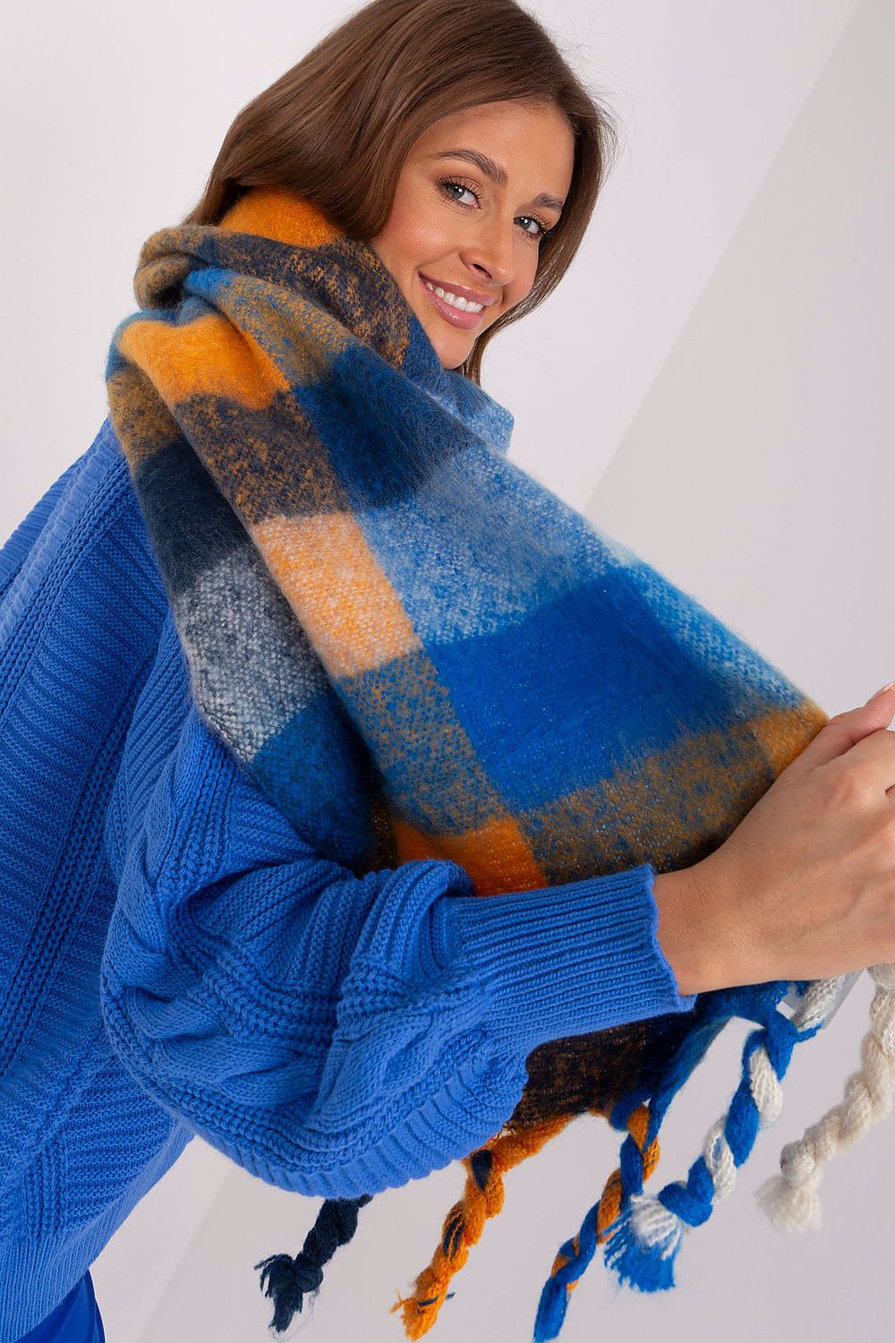 Plaid & Cozy Dreams Scarf: Blue/Orange