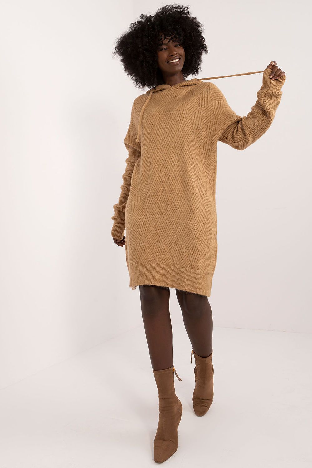 Sporty Chic: Knitted Mini Dress with Playful Hood