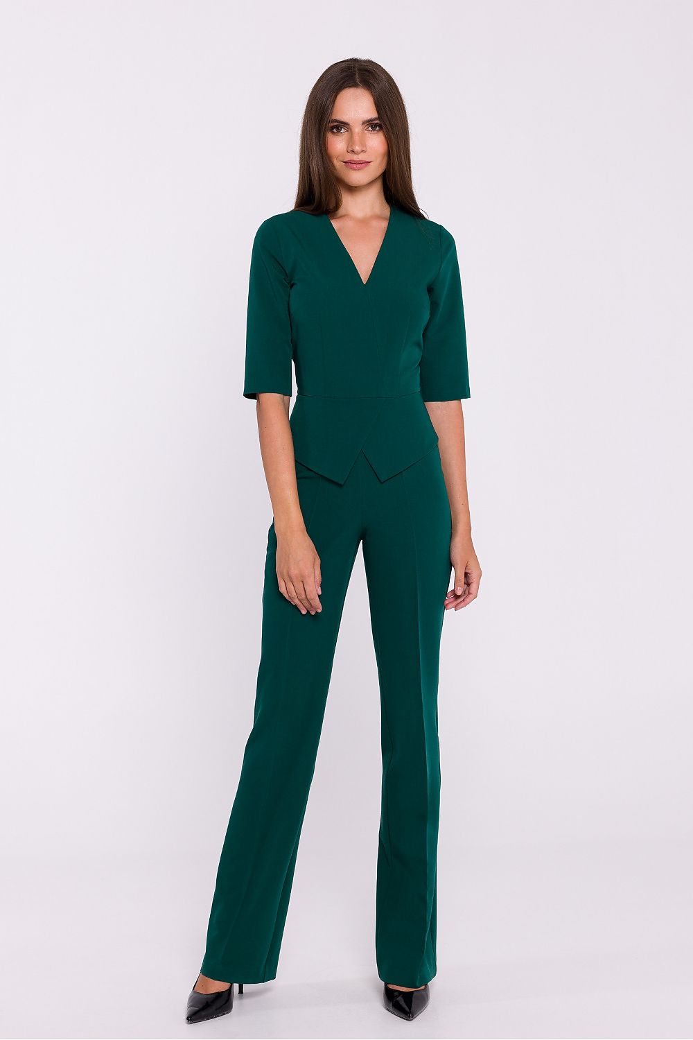 Elegant Basque Waist Jumpsuit with V-Neck & Wide Legs