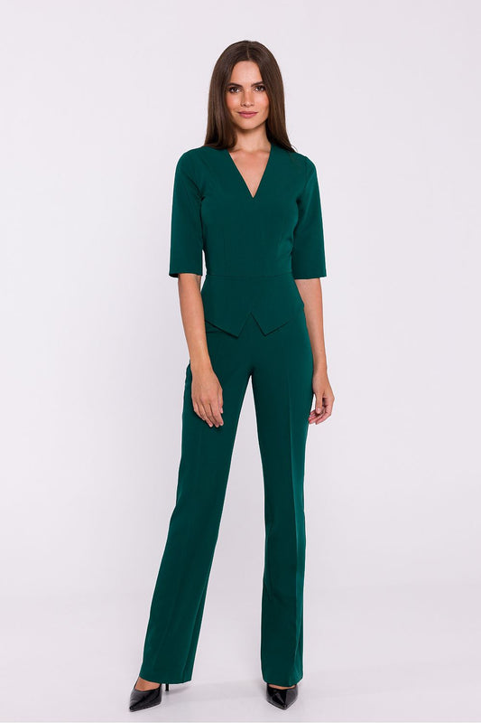 Elegant Basque Waist Jumpsuit with V-Neck & Wide Legs
