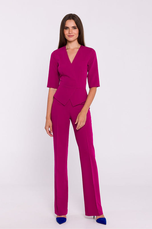 Elegant Basque Waist Jumpsuit with V-Neck & Wide Legs