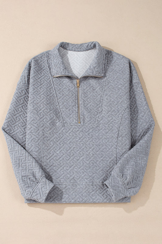 Chic Half-Zip Sweatshirt with Textured Fabric and Collared Neckline