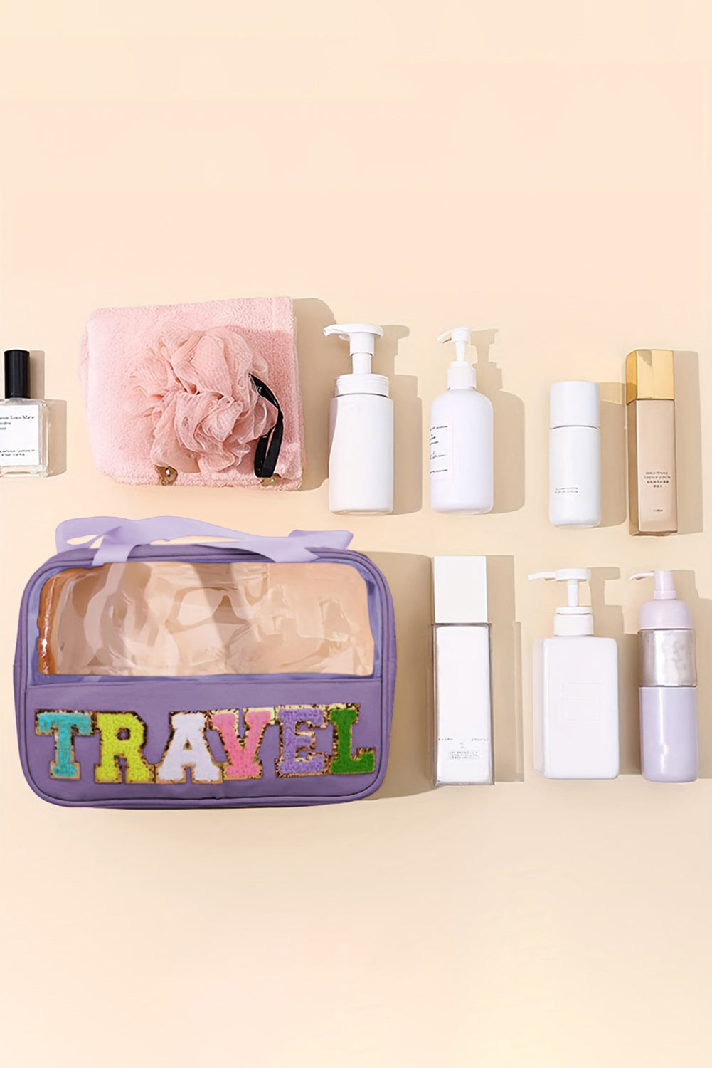 Purple TRAVEL Letter Clear Makeup Bag