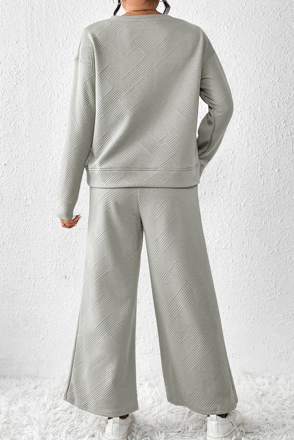 Textured Loose Slouchy Long Sleeve Top and Pants Set