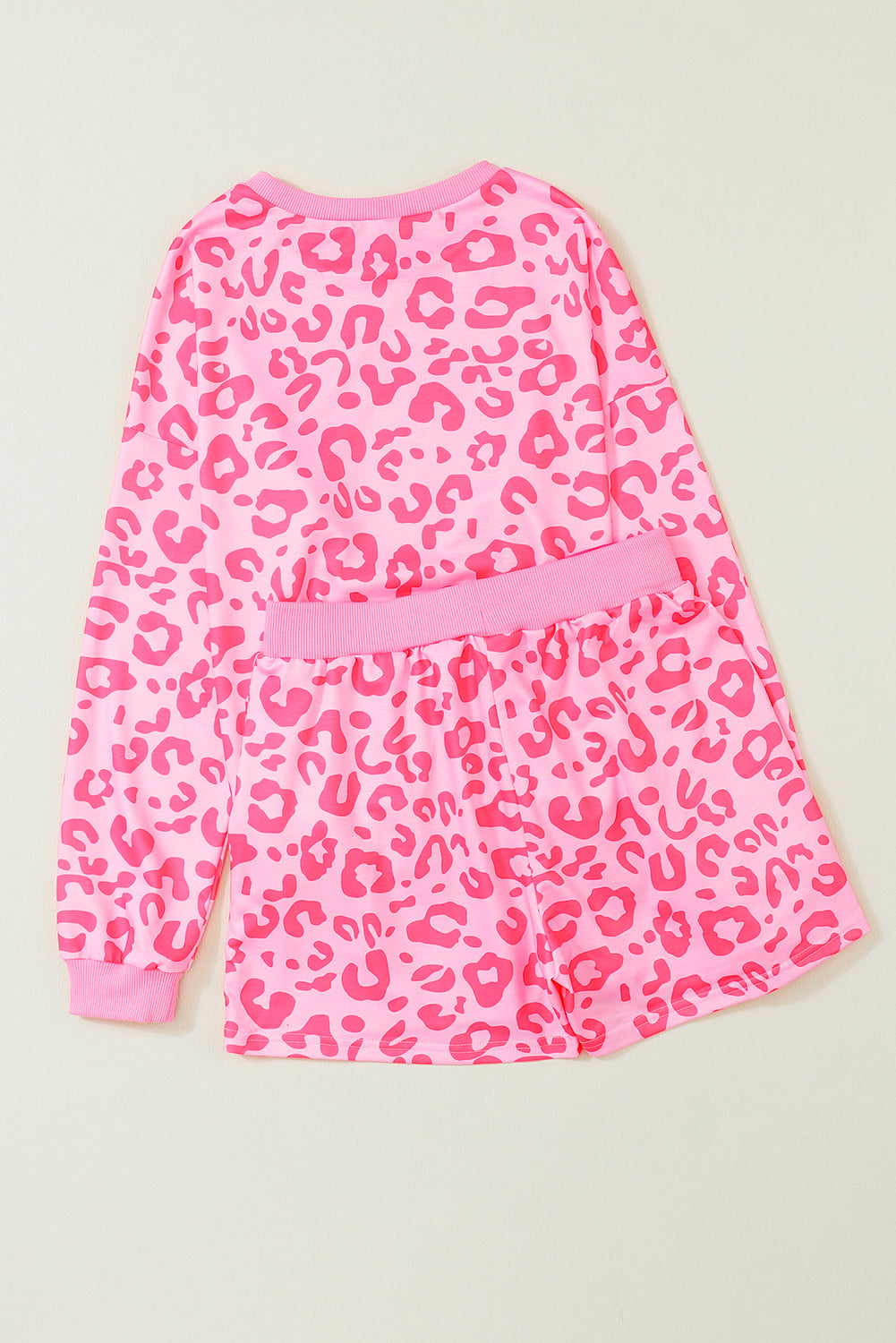 Pink Leopard Long Sleeve Satin Two Piece Set