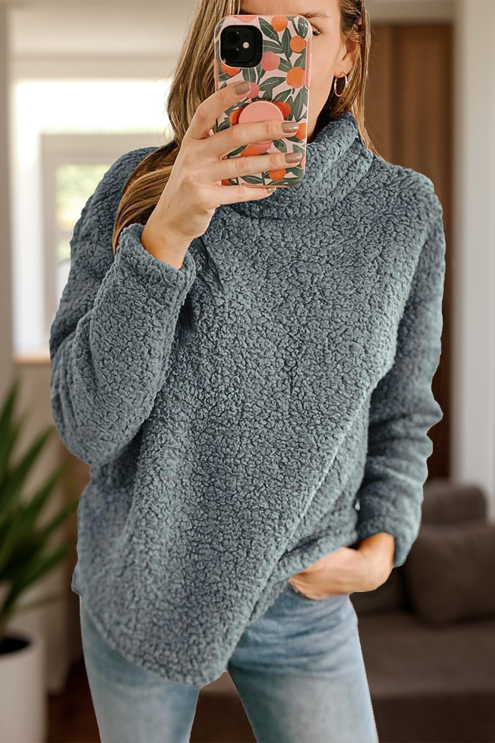 Cozy Caramel Fuzzy Turtleneck Sweatshirt