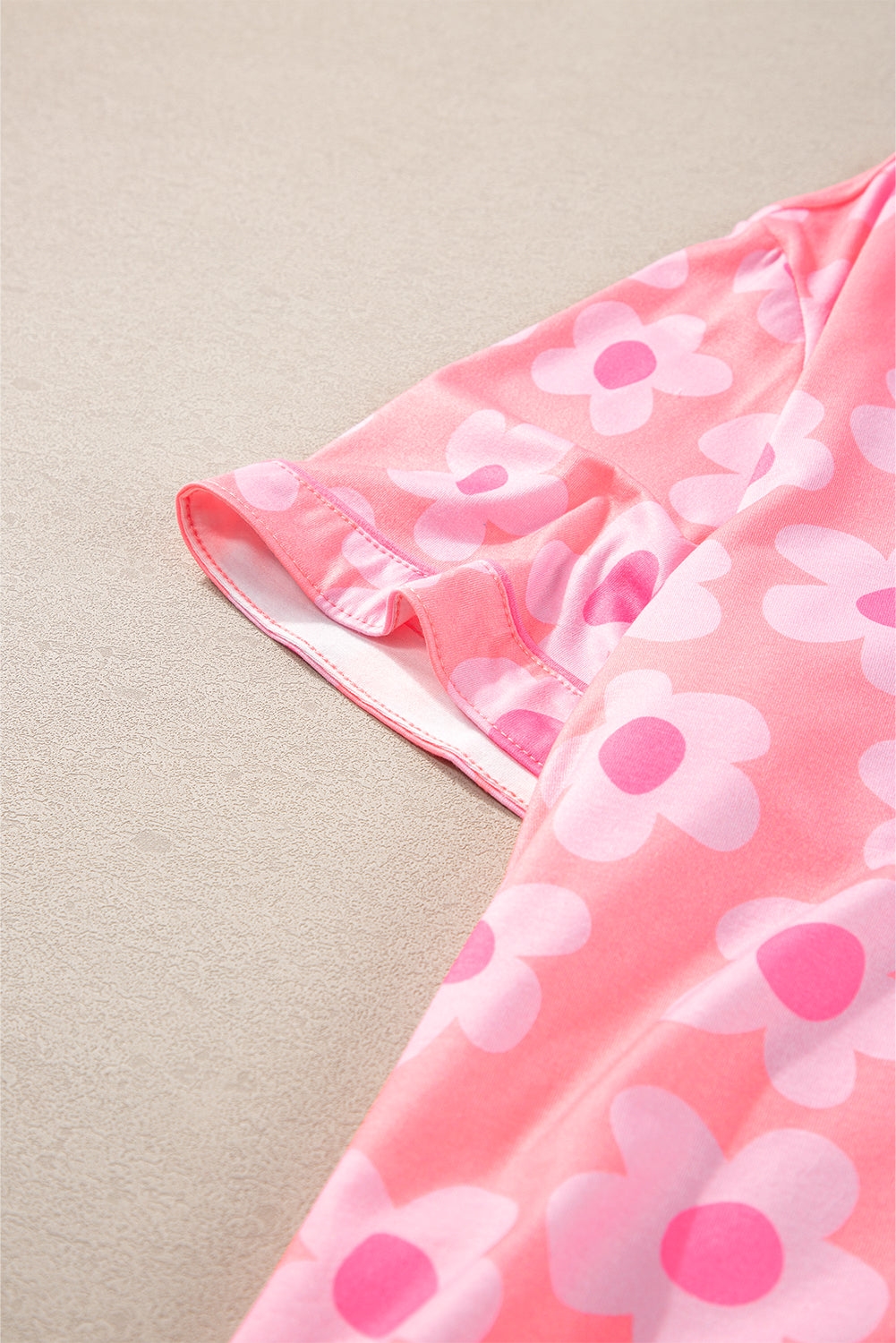Pink Floral Print Short Sleeve Shirt Pajamas Set