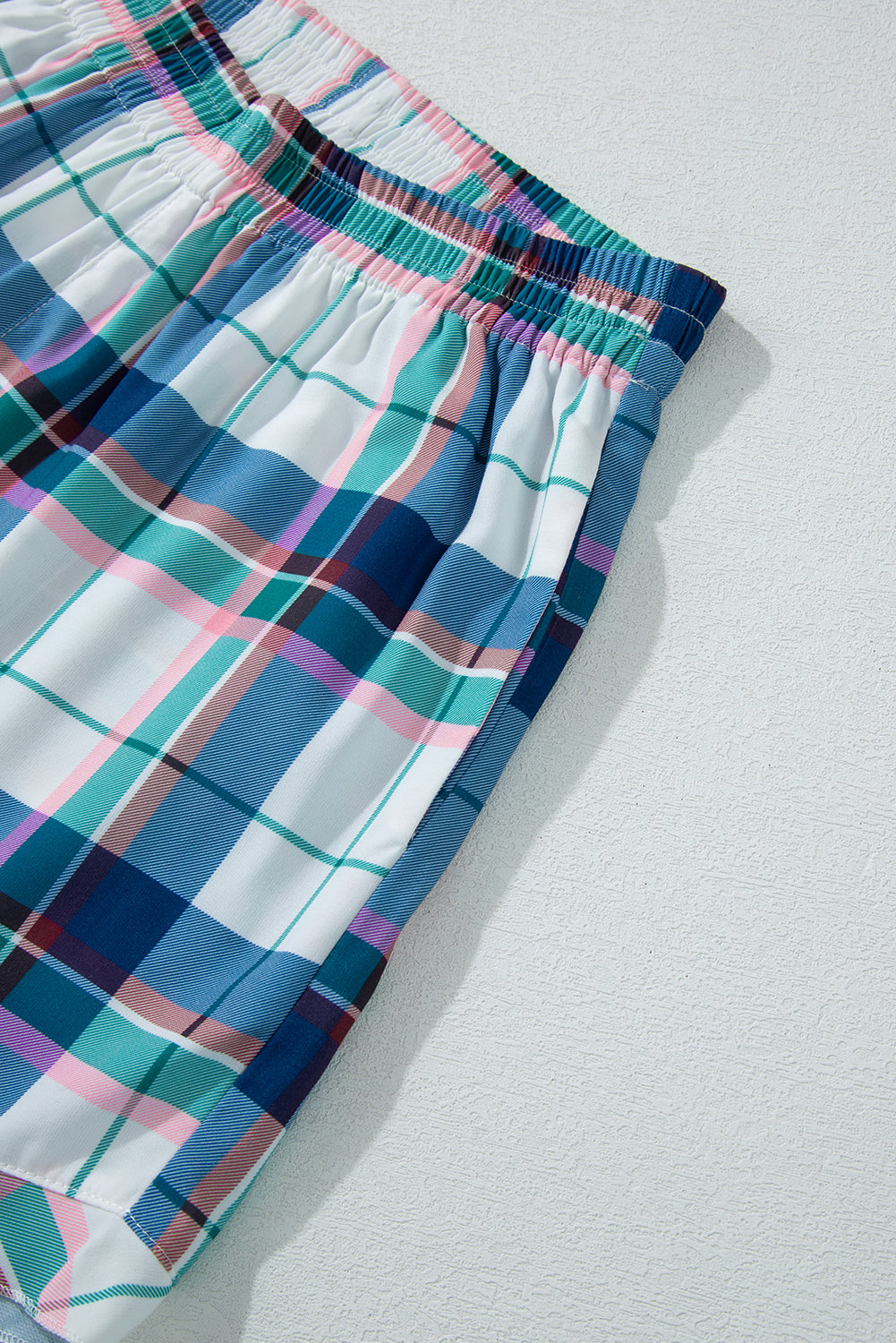 Blue Plaid Print Shirt and Shorts Lounge Set