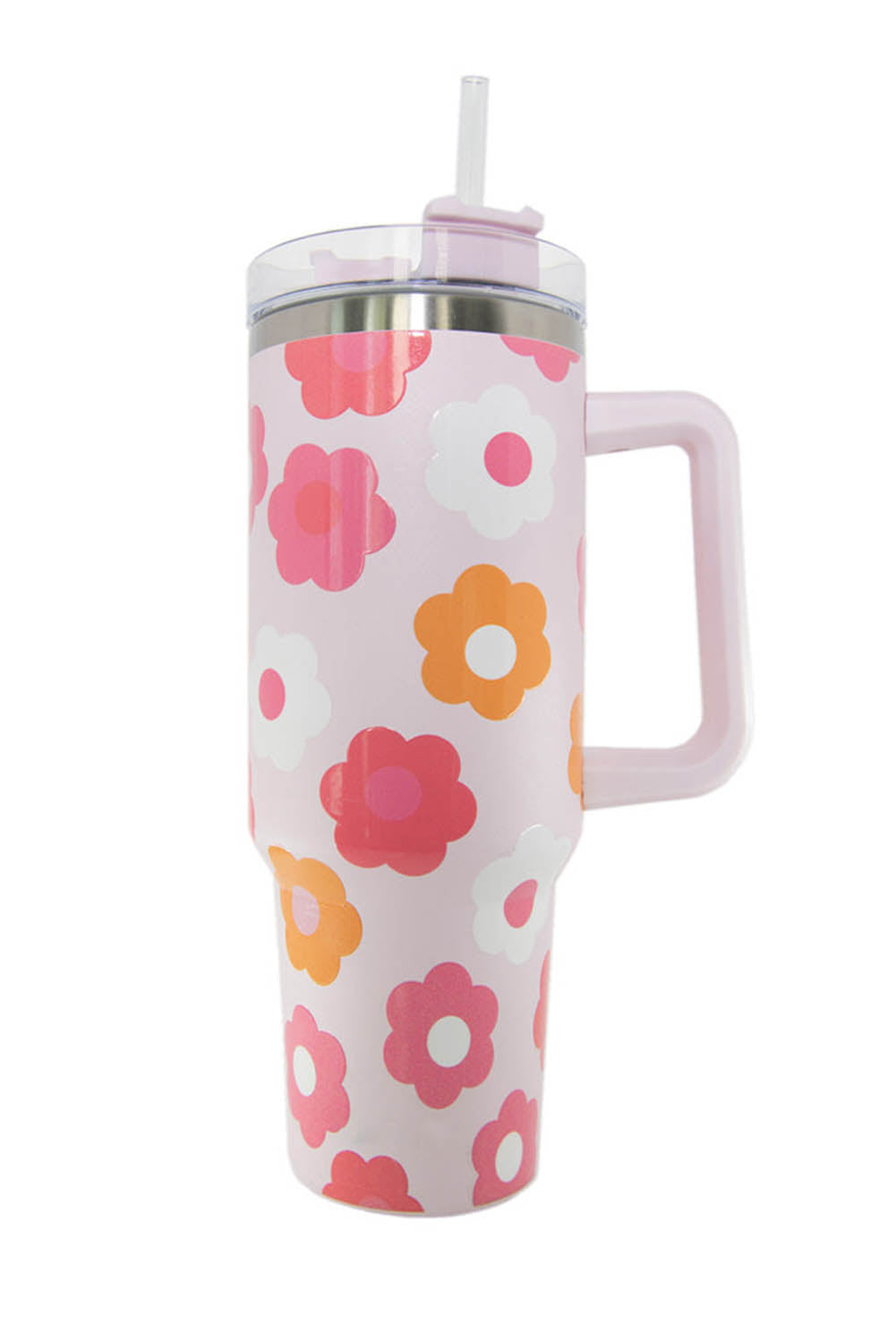 Flower Print Handled Stainless Steel Vacuum Cup 40oz