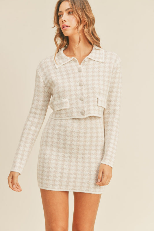 MABLE Houndstooth Cropped Knit Mini Skirt Set