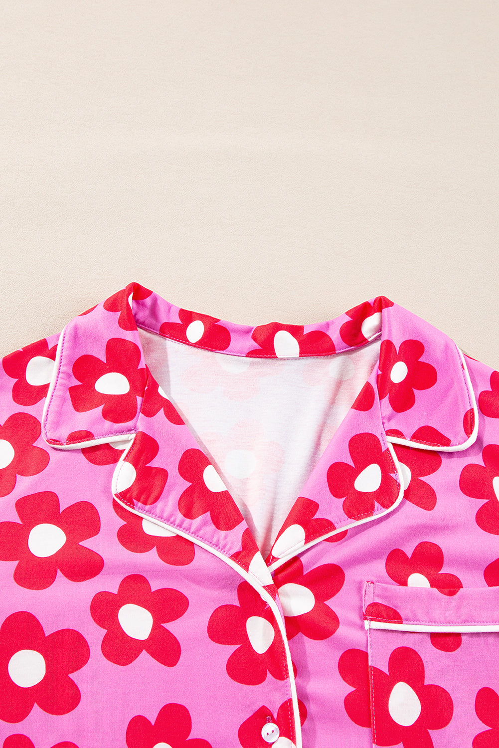Pink Floral Print Long Sleeve Shirt Shorts Pajamas Set