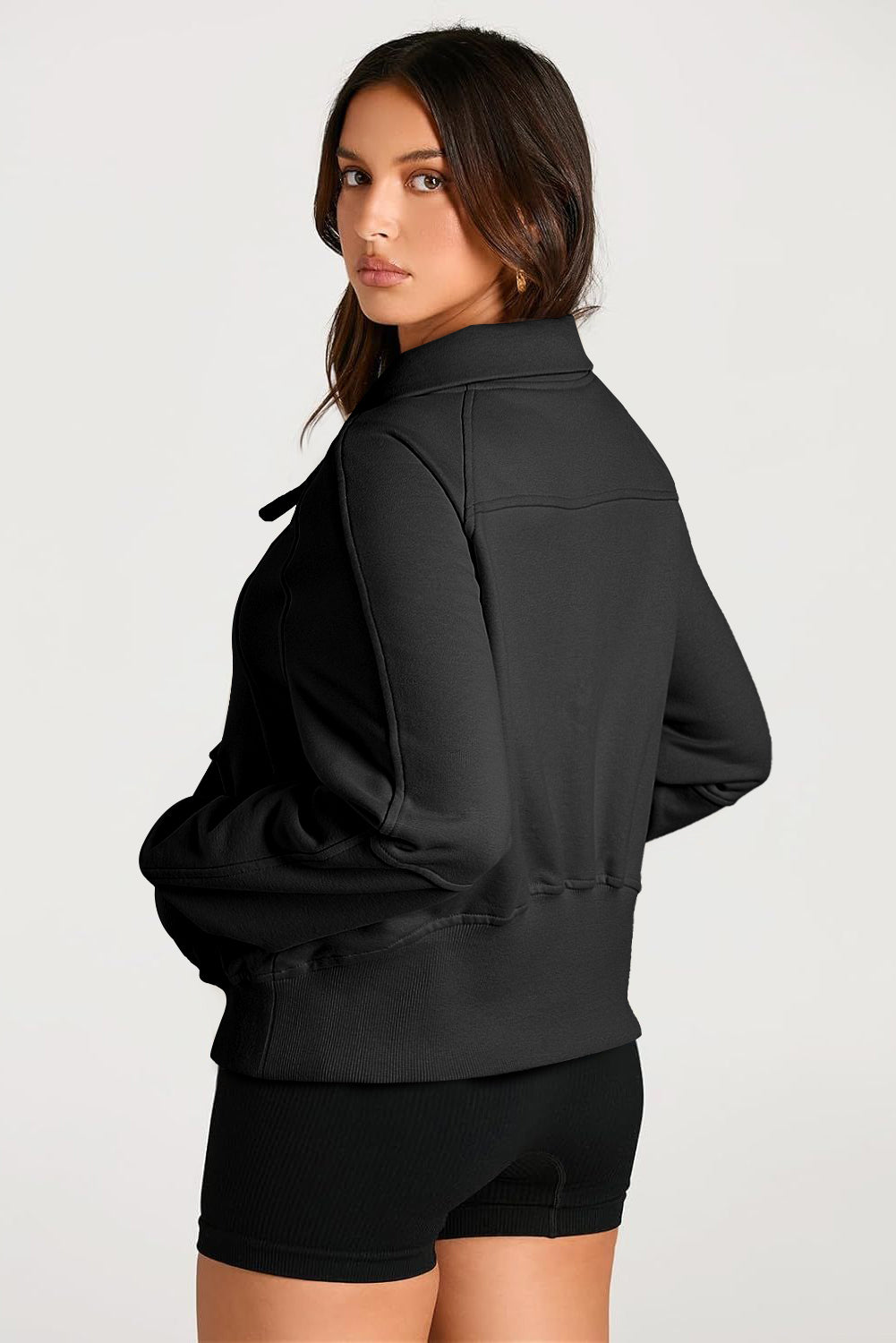 Versatile Stand Neck Quarter Zip Pullover with Kangaroo Pocket