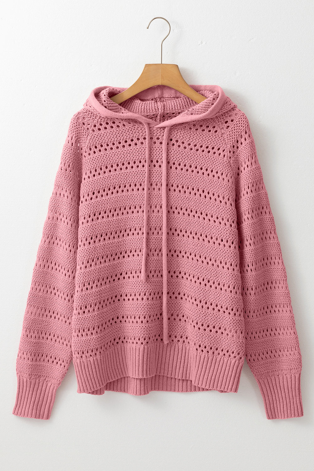 Chic Pointelle Knit Hoodie with Cozy Raglan Sleeves