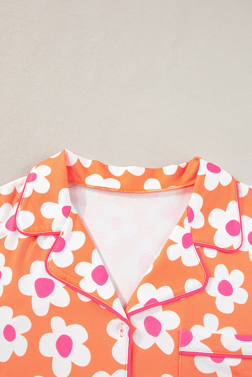 Orange Floral Print Short Sleeve Shirt Pajamas Set
