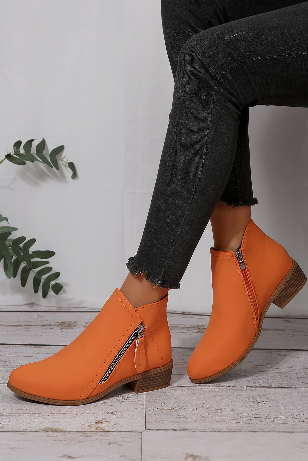 White Faux Leather Double Zip Low Heel Ankle Boots
