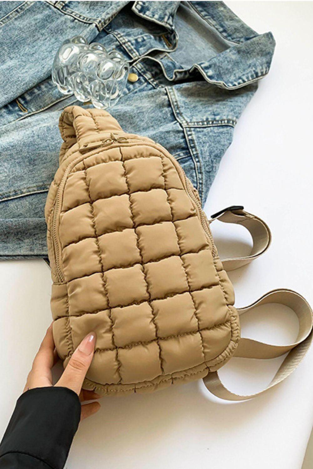 Olive Green Quilted Crossbody Bag