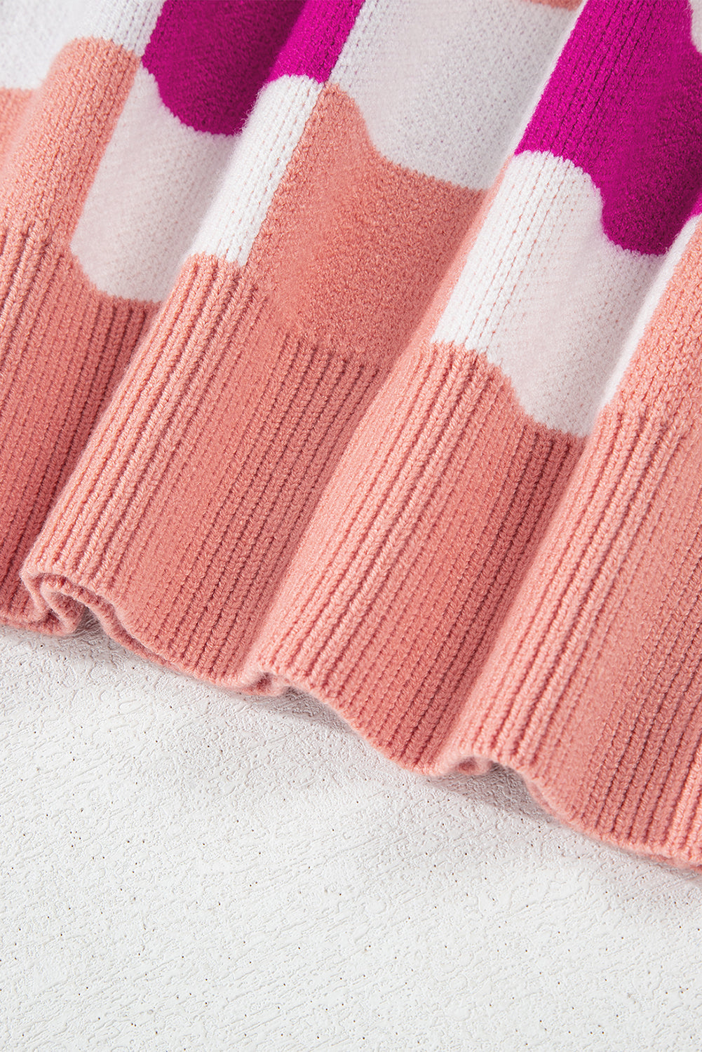 Pink Checkered Ribbed Edge Shoulder Sweater