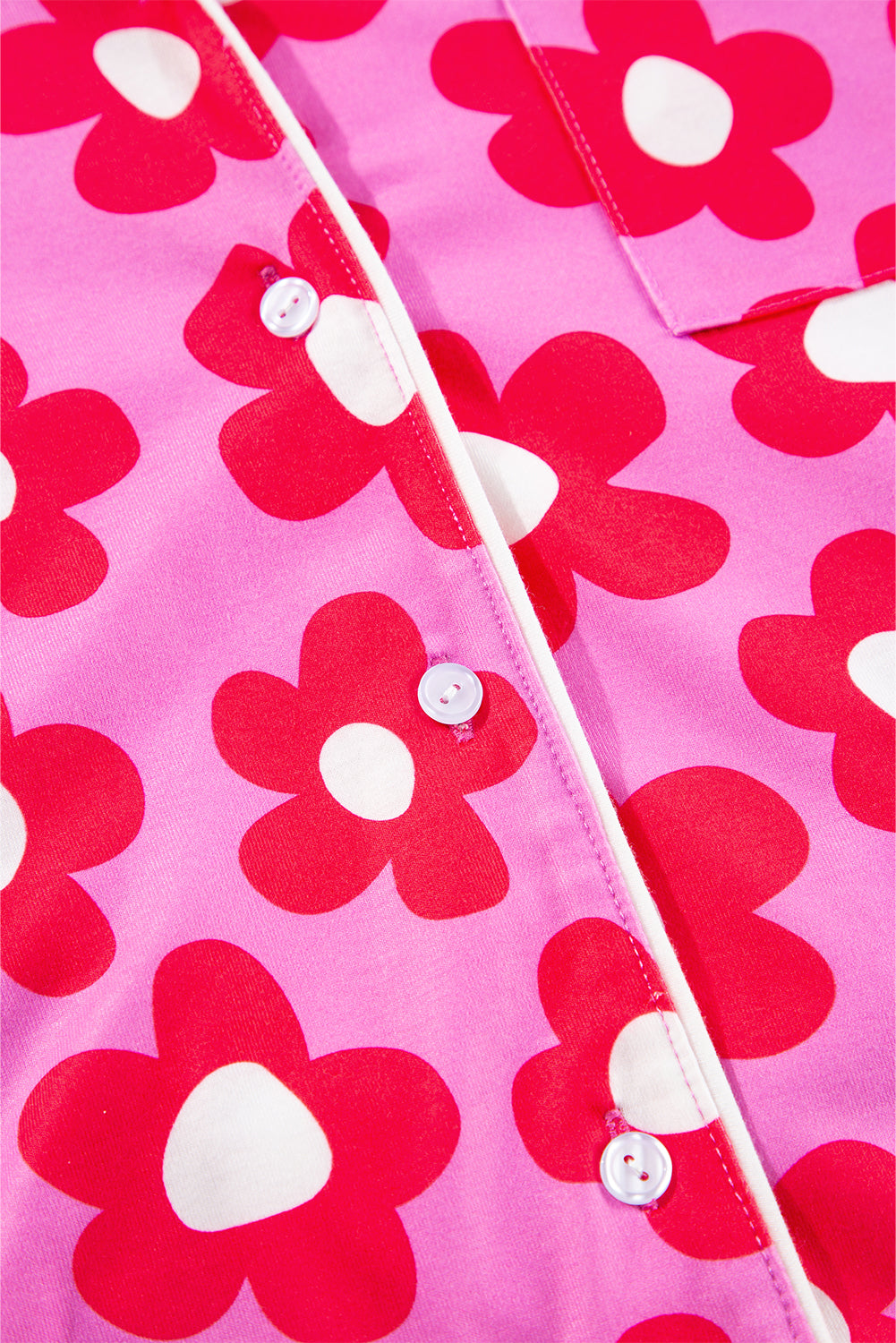 Pink Floral Print Long Sleeve Shirt Shorts Pajamas Set