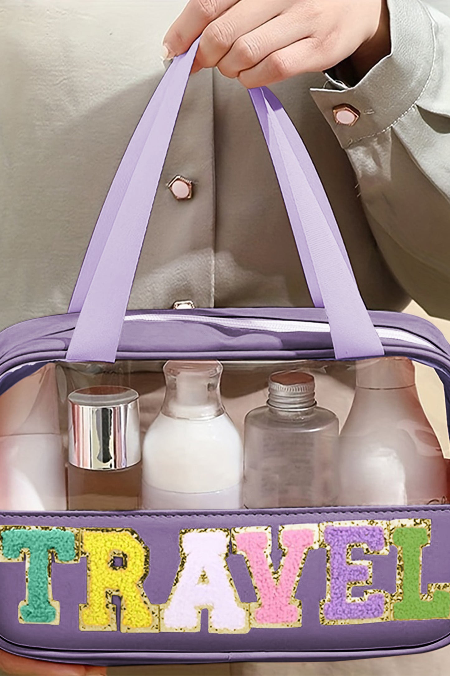 Purple TRAVEL Letter Clear Makeup Bag