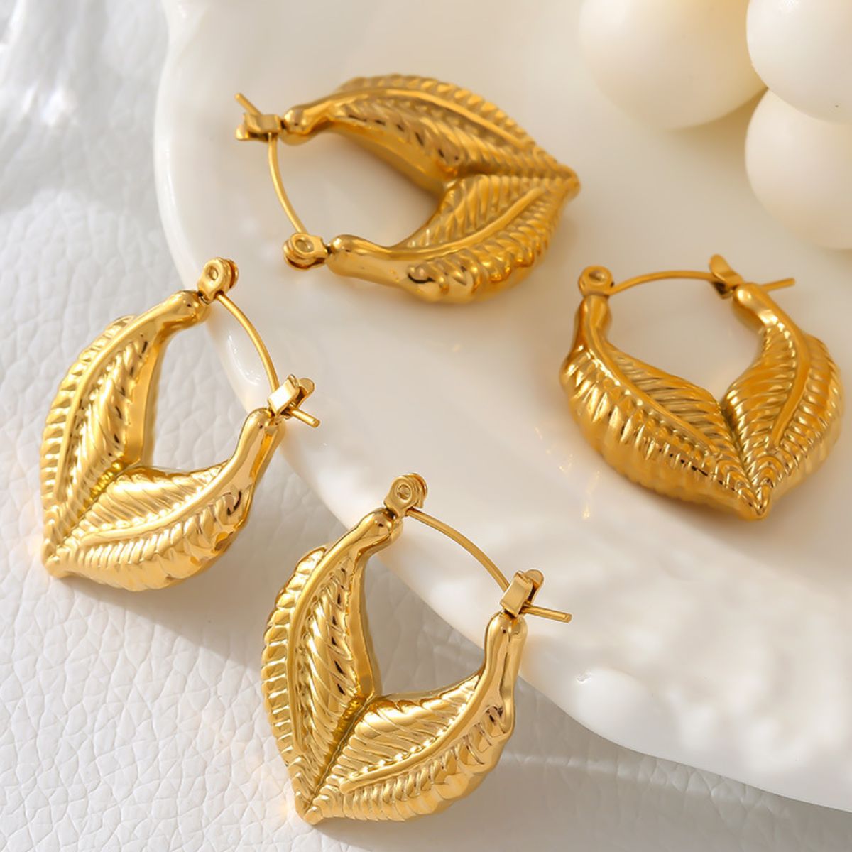 Titanium Steel Gold Leaf Shape Earrings