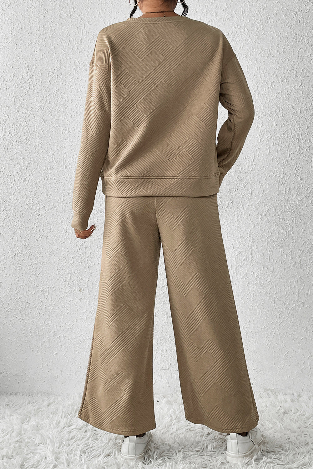 Textured Loose Slouchy Long Sleeve Top and Pants Set