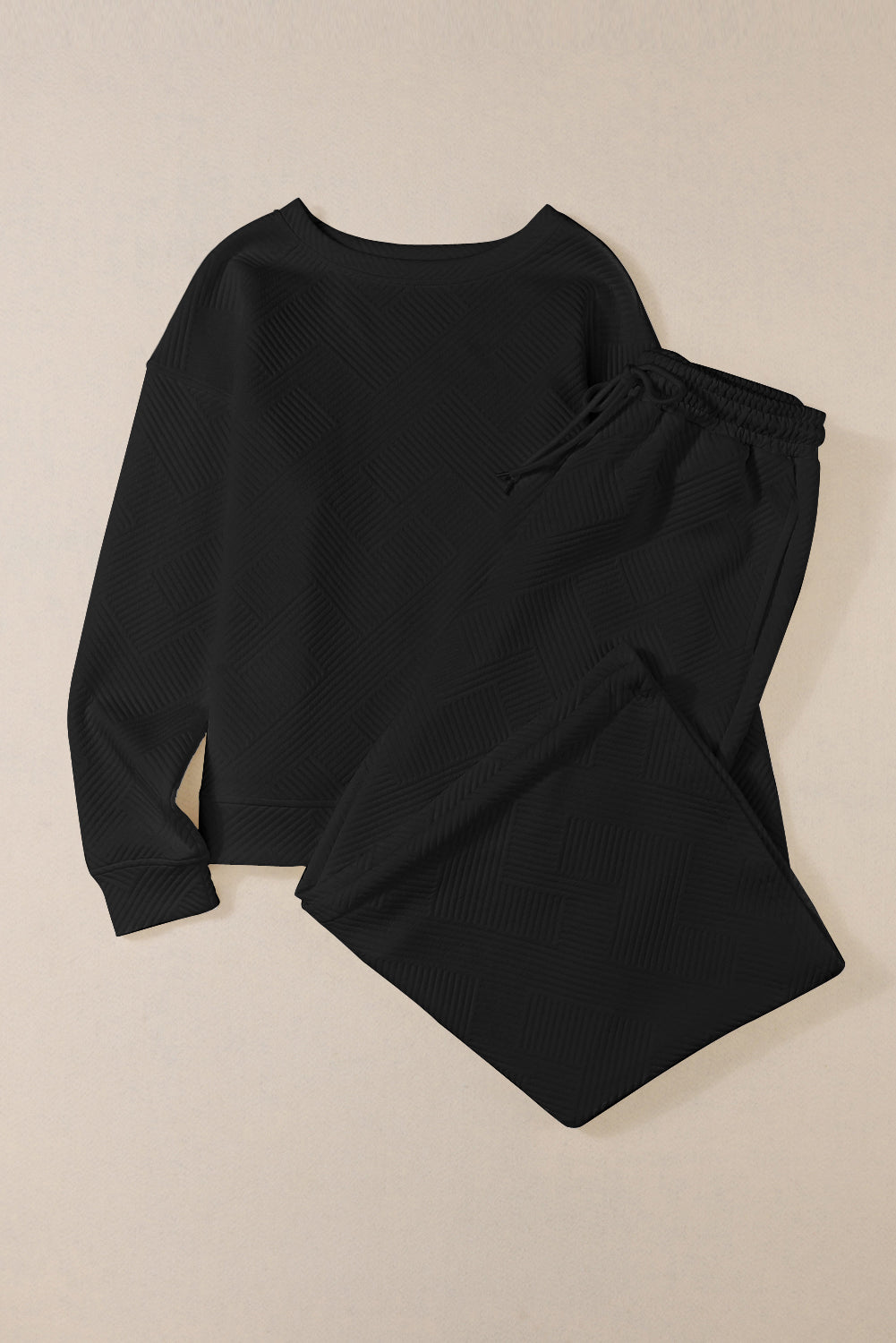 Textured Loose Slouchy Long Sleeve Top and Pants Set