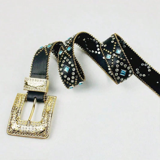 Rhinestone Western Chic Leather Belt